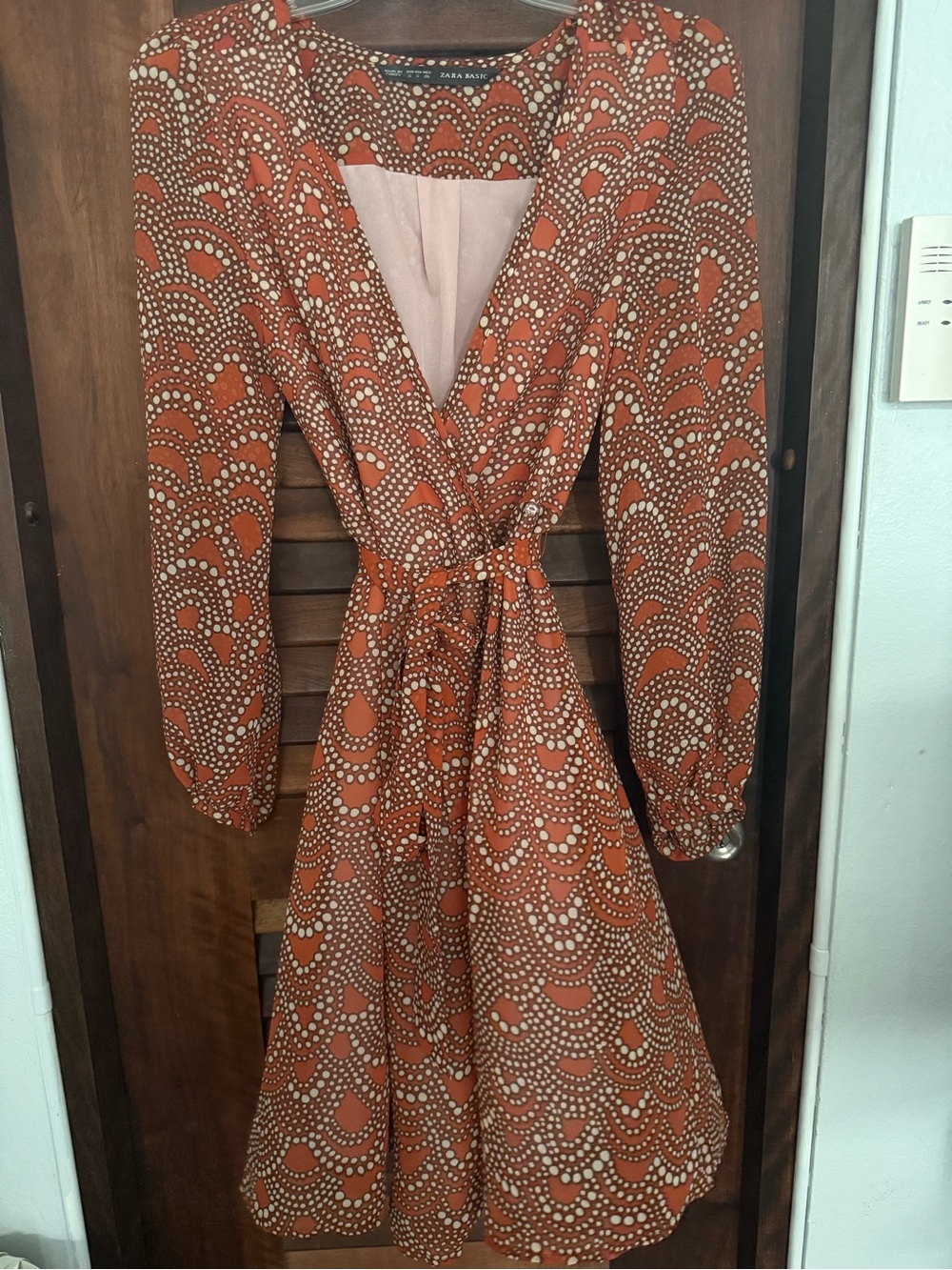 Zara Rust Orange Printed Wrap Midi Dress
